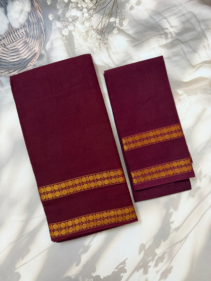 Sungudi saree with minimal zari border maroon
