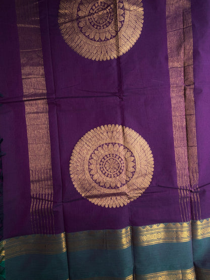 Kanchi cotton saree with butta weaves & zari pallu