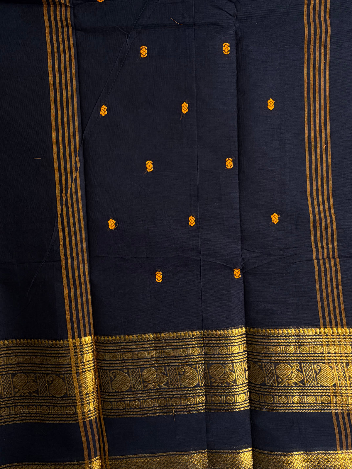 Kanchi cotton saree with butta weaves navy blue