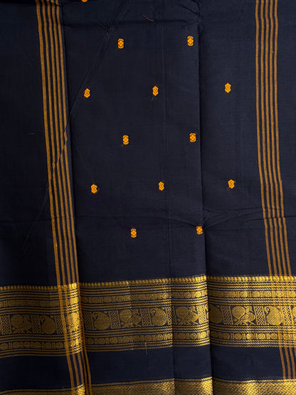 Kanchi cotton saree with butta weaves navy blue
