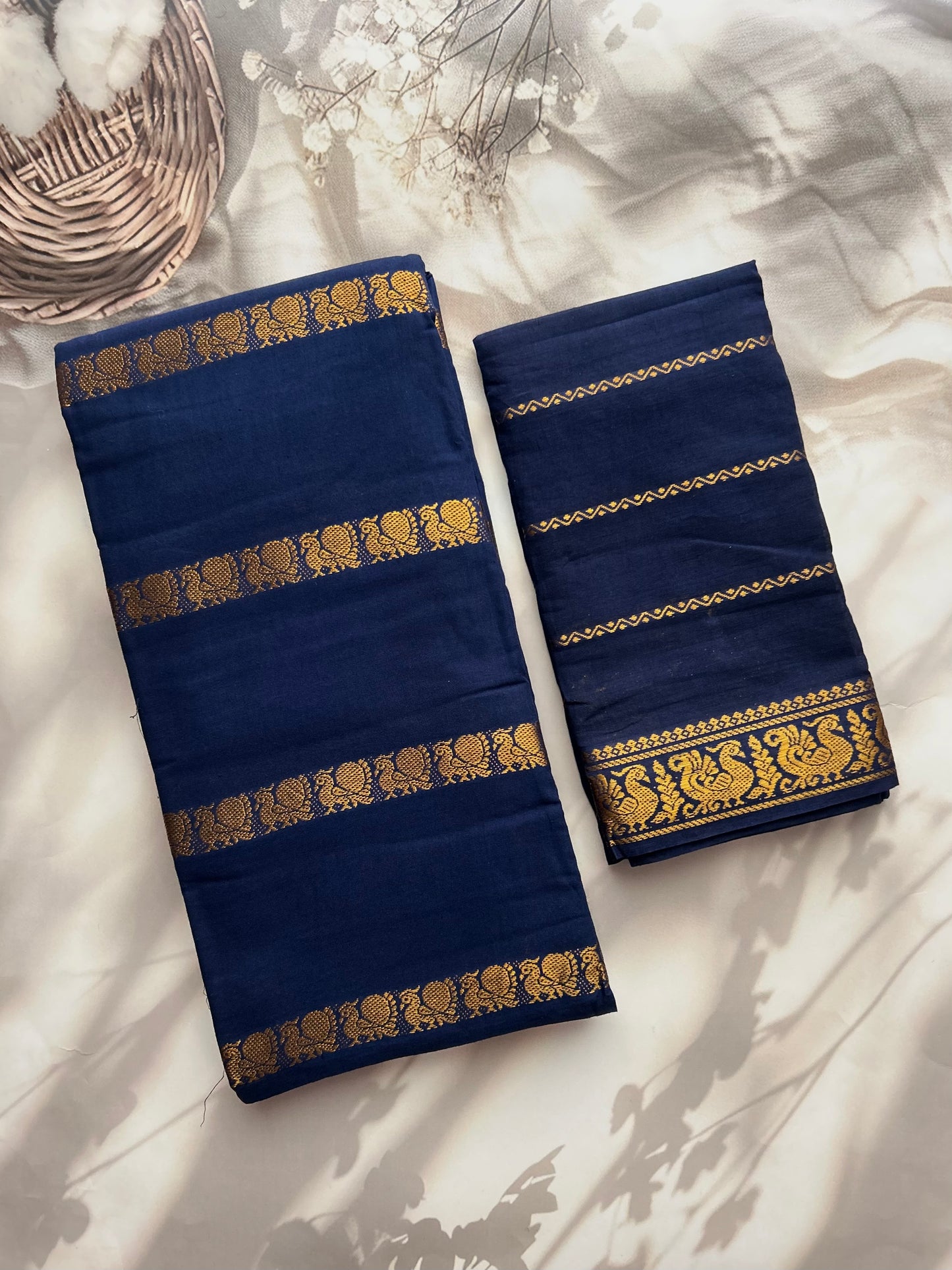 Velthari Sungudi Cotton sarees - navy blue
