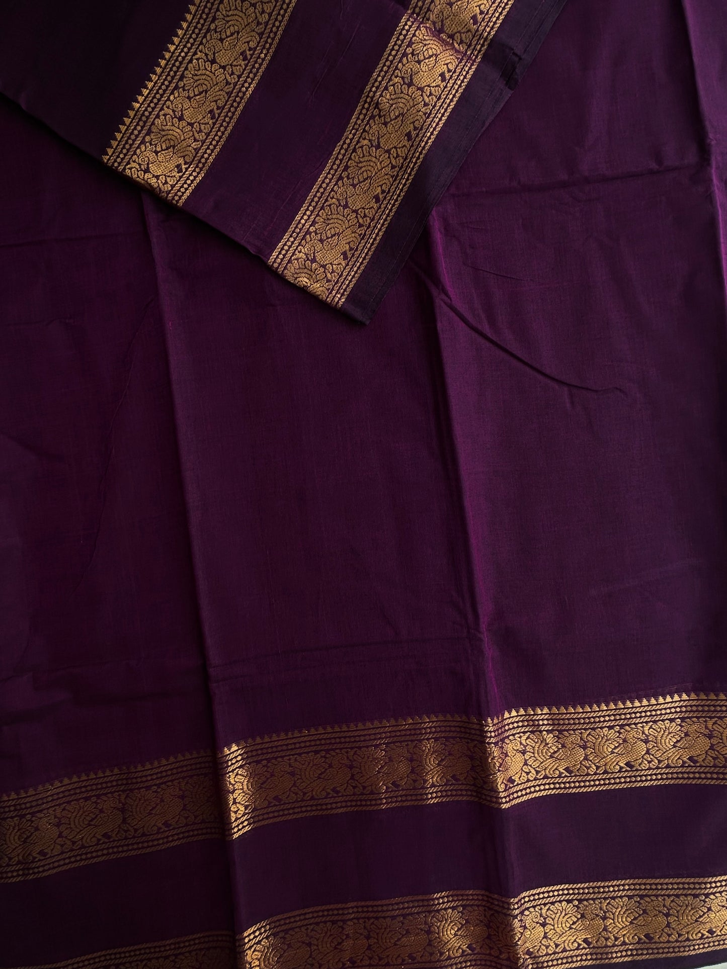 Kanchi cotton with peacock design zari weaves