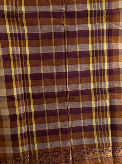 Kanchi cotton saree in kattam pattern - multicolor