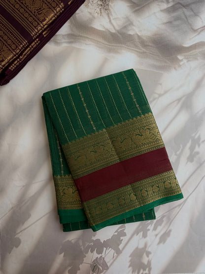 Kanchi cotton saree in Vairaoosi weaves & grand pallu Green