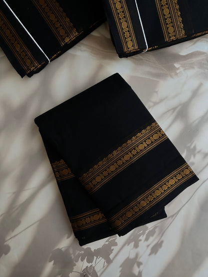Black Kanchi cotton saree with zari border