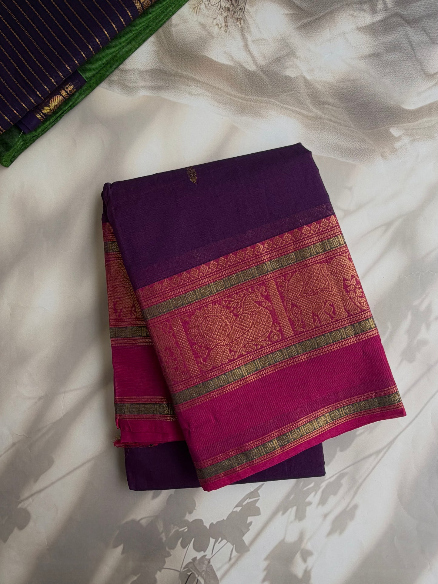 Kanchi cotton saree with butta weaves - purple