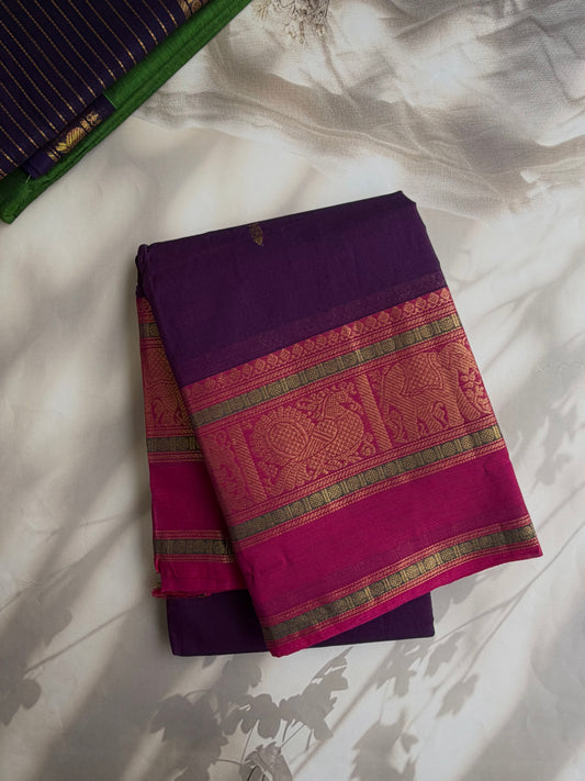 Kanchi cotton saree with butta weaves - purple