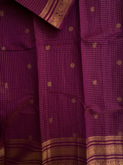 Kanchi cotton saree in checks & butta weaves with a grand pallu - majenta