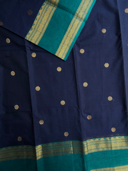Kanchi cotton saree with butta weaves & zari pallu
