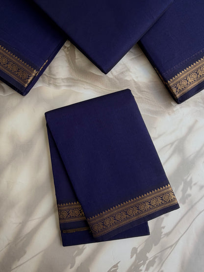 Kanchi Cotton saree with minimal zari border - blue