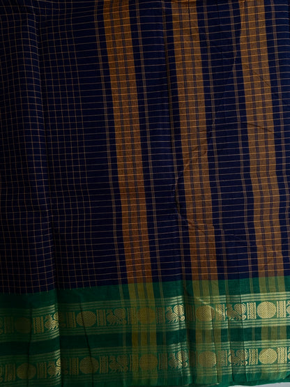 Kanchi cotton checks saree blue
