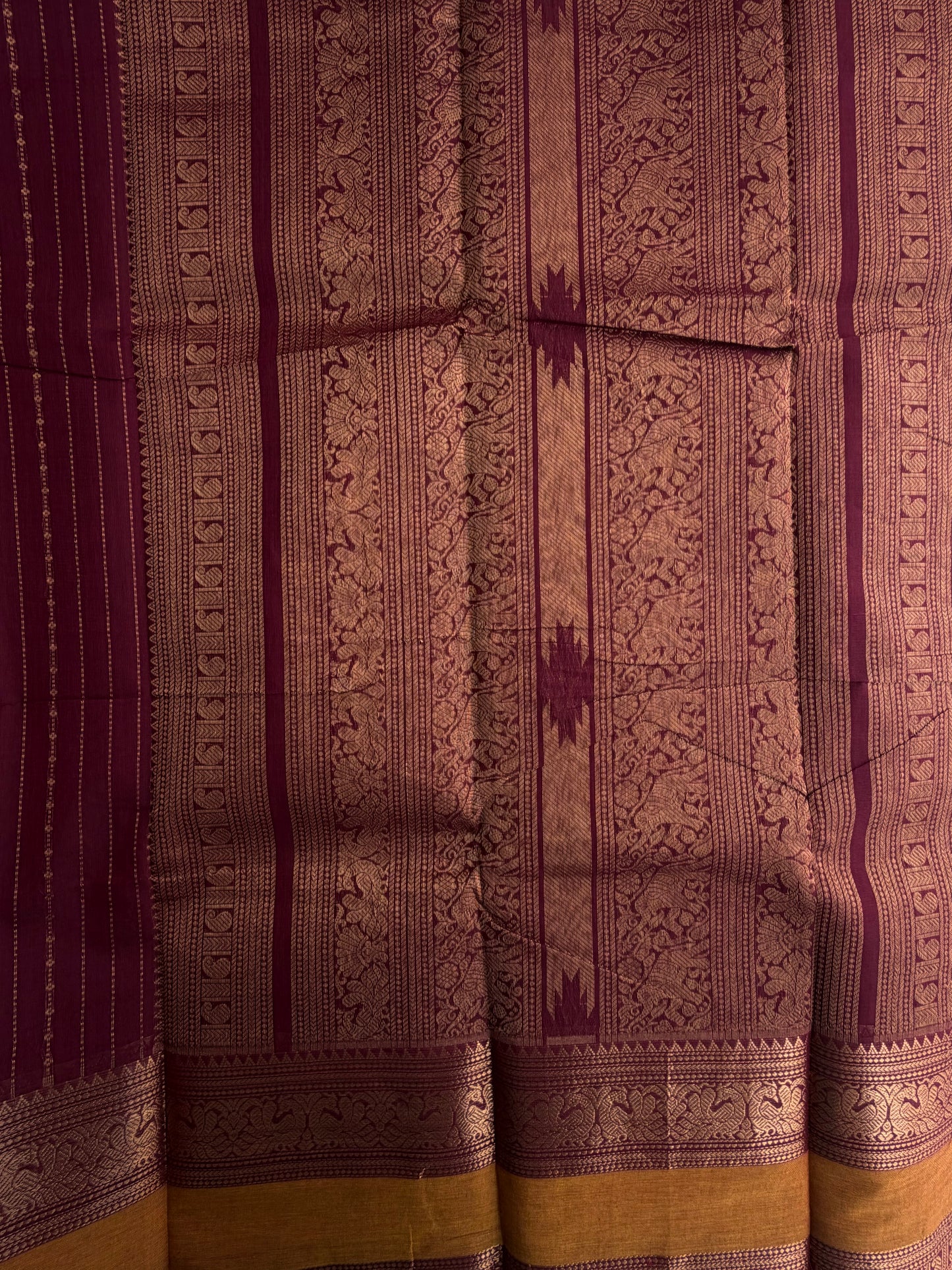 Kanchi cotton saree in Vairaoosi pattern zari weaves & grand pallu maroon