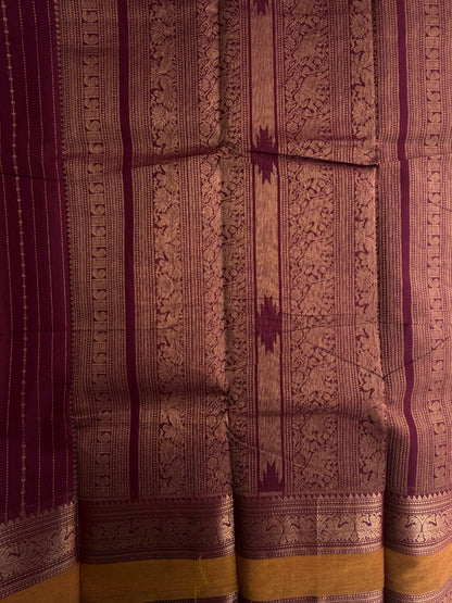Kanchi cotton saree in Vairaoosi pattern zari weaves & grand pallu maroon