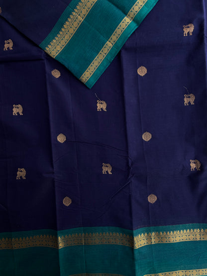Kanchi cotton saree with butta weaves & zari pallu blue