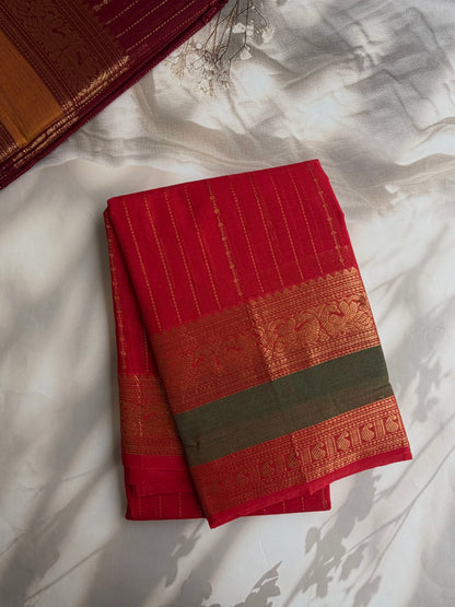 Kanchi cotton saree in Vairaoosi weaves & grand pallu red