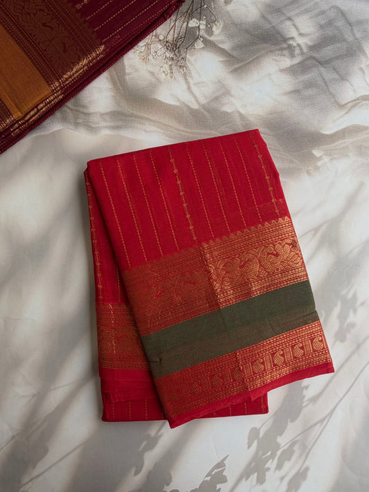 Kanchi Cotton saree with Vairaoosi weaves & grand pallu - red