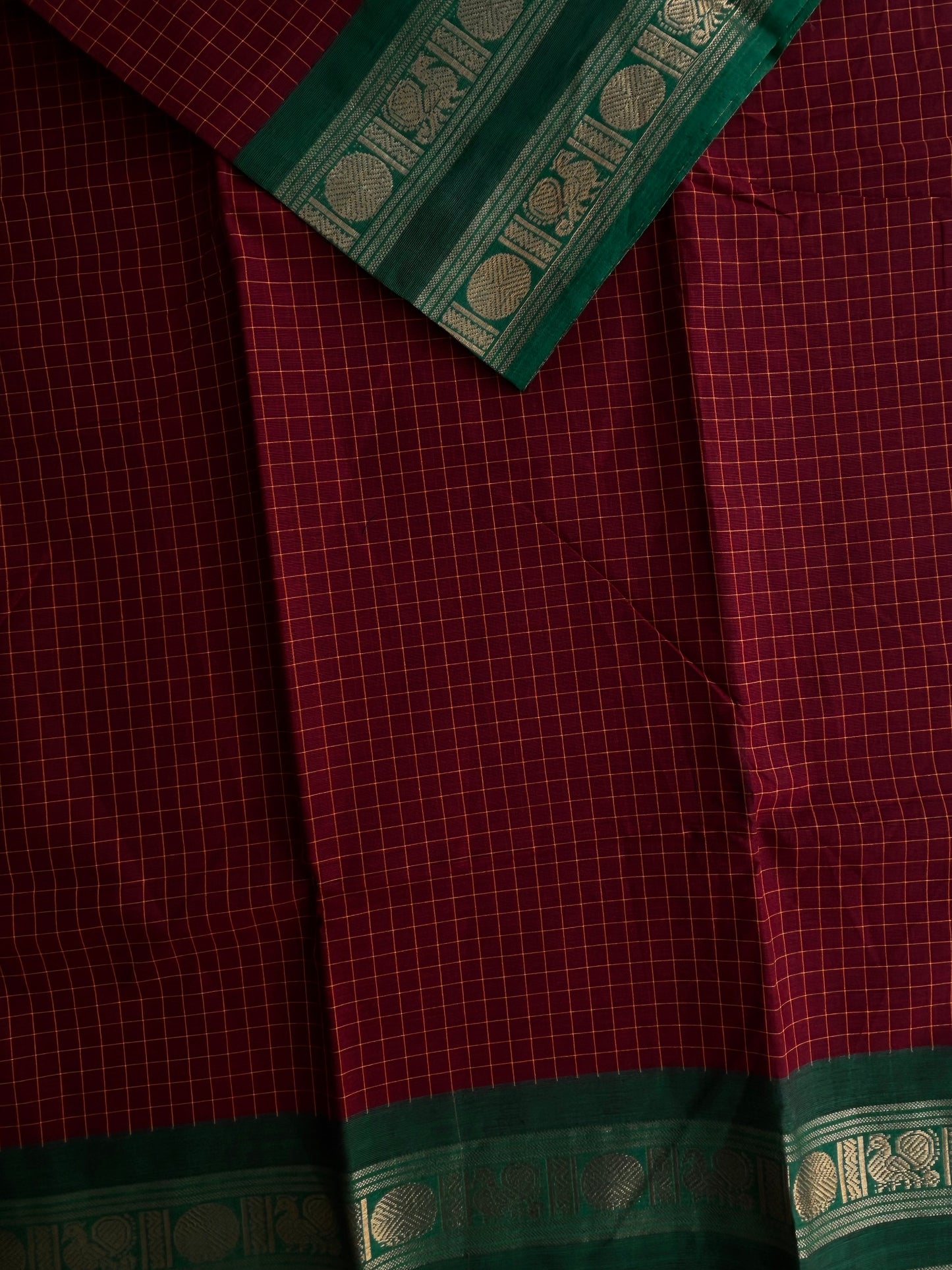 Kanchi cotton saree in kattam pattern