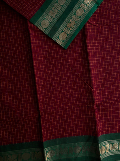Kanchi cotton saree in kattam pattern