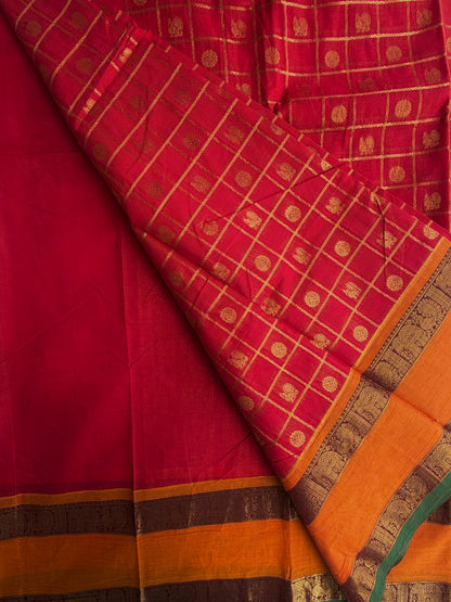 Kanchi cotton saree in checks & butta weaves & grand pallu