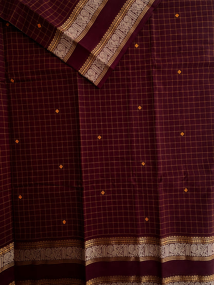 Kanchi cotton saree in checks & butta weaves