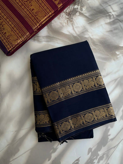 Kanchi cotton saree with rettapett border blue