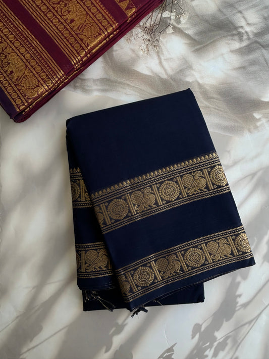 Kanchi cotton saree with rettapett border blue