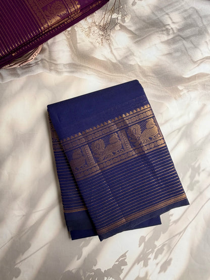 Blue Kanchi cotton saree with zari lines border
