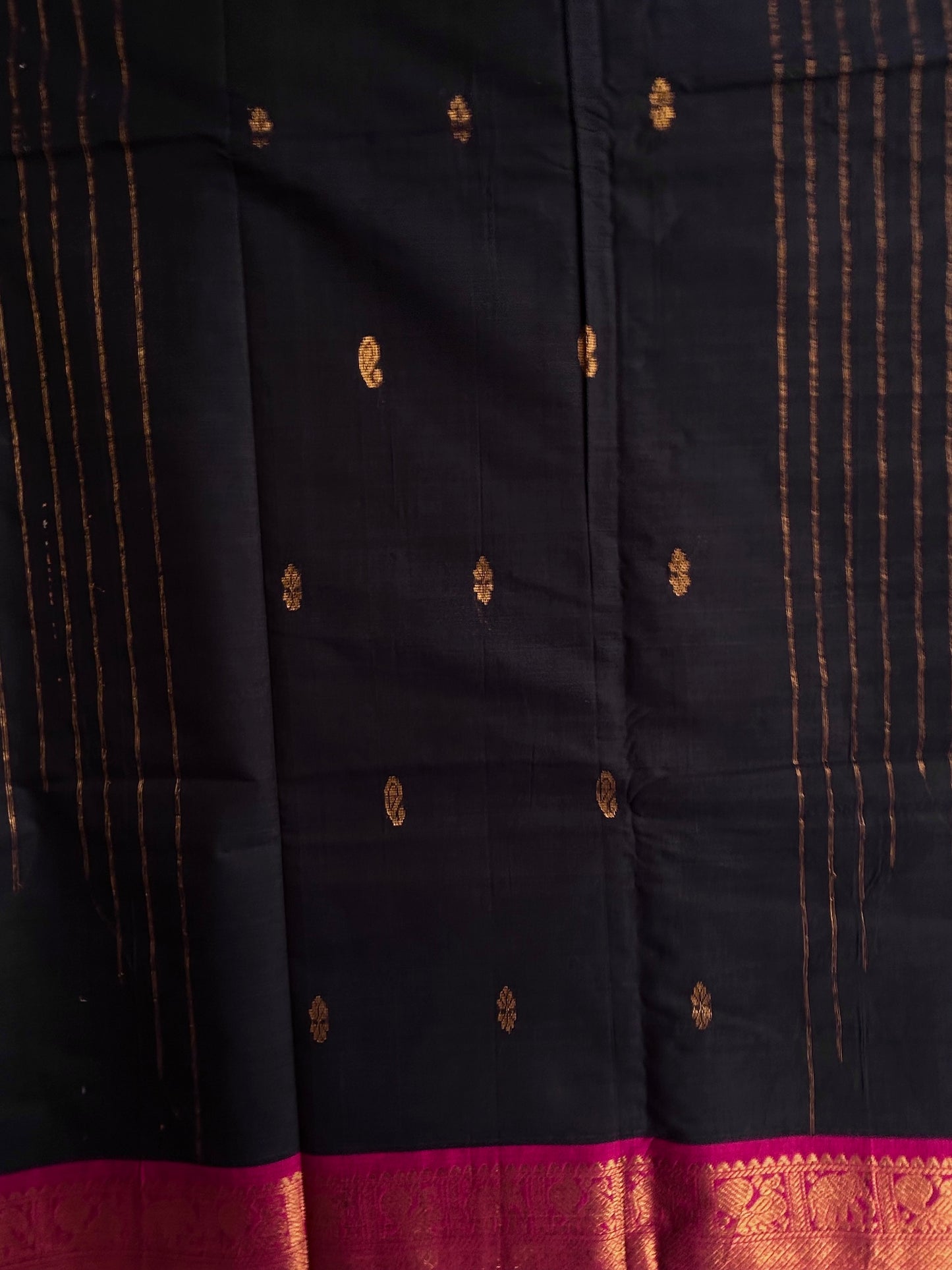 Kanchi cotton saree in butta weaves - deep navy blue