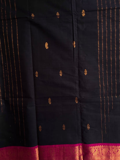 Kanchi cotton saree in butta weaves - deep navy blue