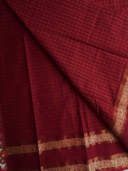 Kanchi cotton saree in kattam pattern maroon