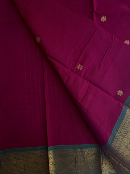 Kanchi cotton saree with butta weaves & zari pallu pink