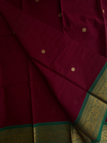 Kanchi cotton saree with zari butta weaves & zari pallu maroon