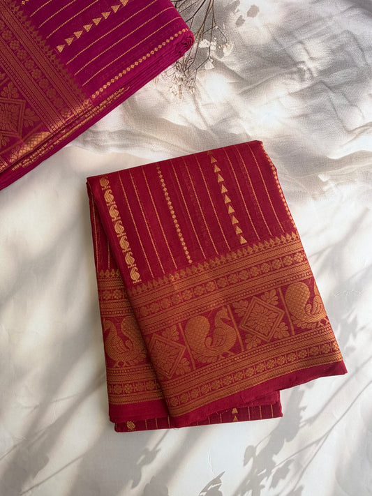 Kanchi cotton Vairaoosi weaves & grand pallu dark red