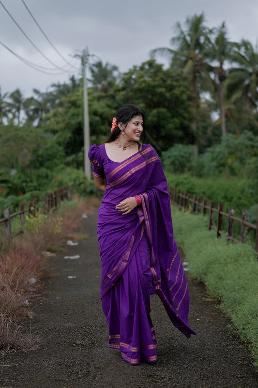 Sungudi saree with minimal zari border Purple