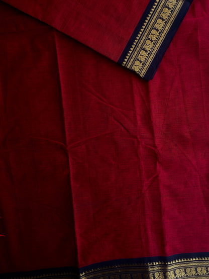 Kanchi cotton saree - maroon with black border