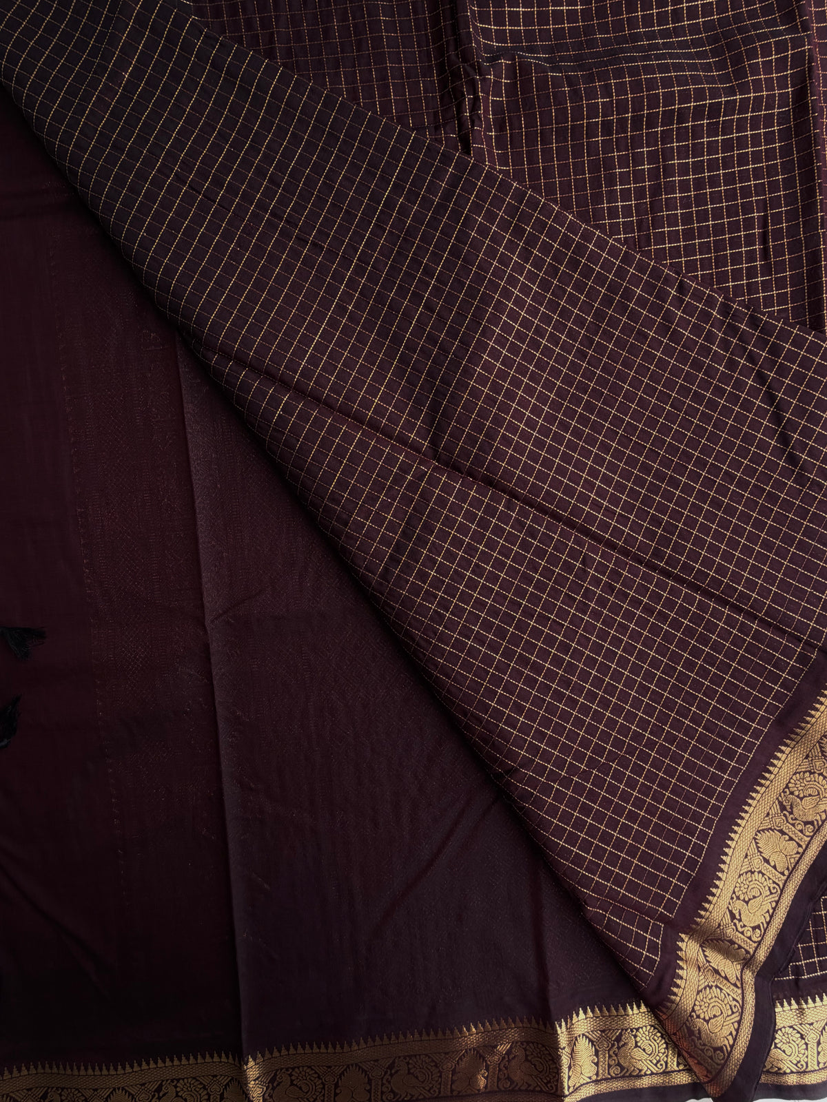 120 mercerised Kanchi cotton saree in zari checks with a grand pallu