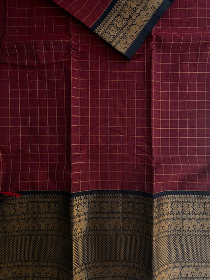 Kanchi cotton saree in zari kattam & grand pallu
