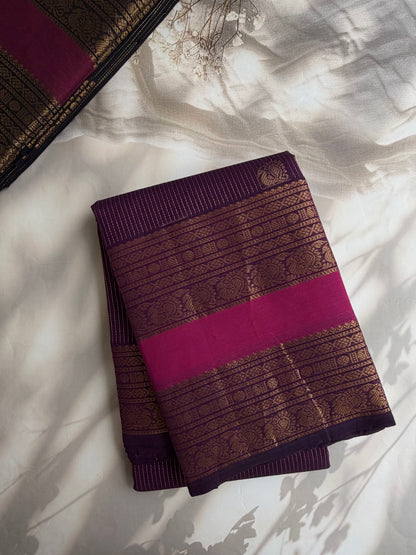 Kanchi cotton saree with Vairaoosi & butta weaves & grand pallu - purple