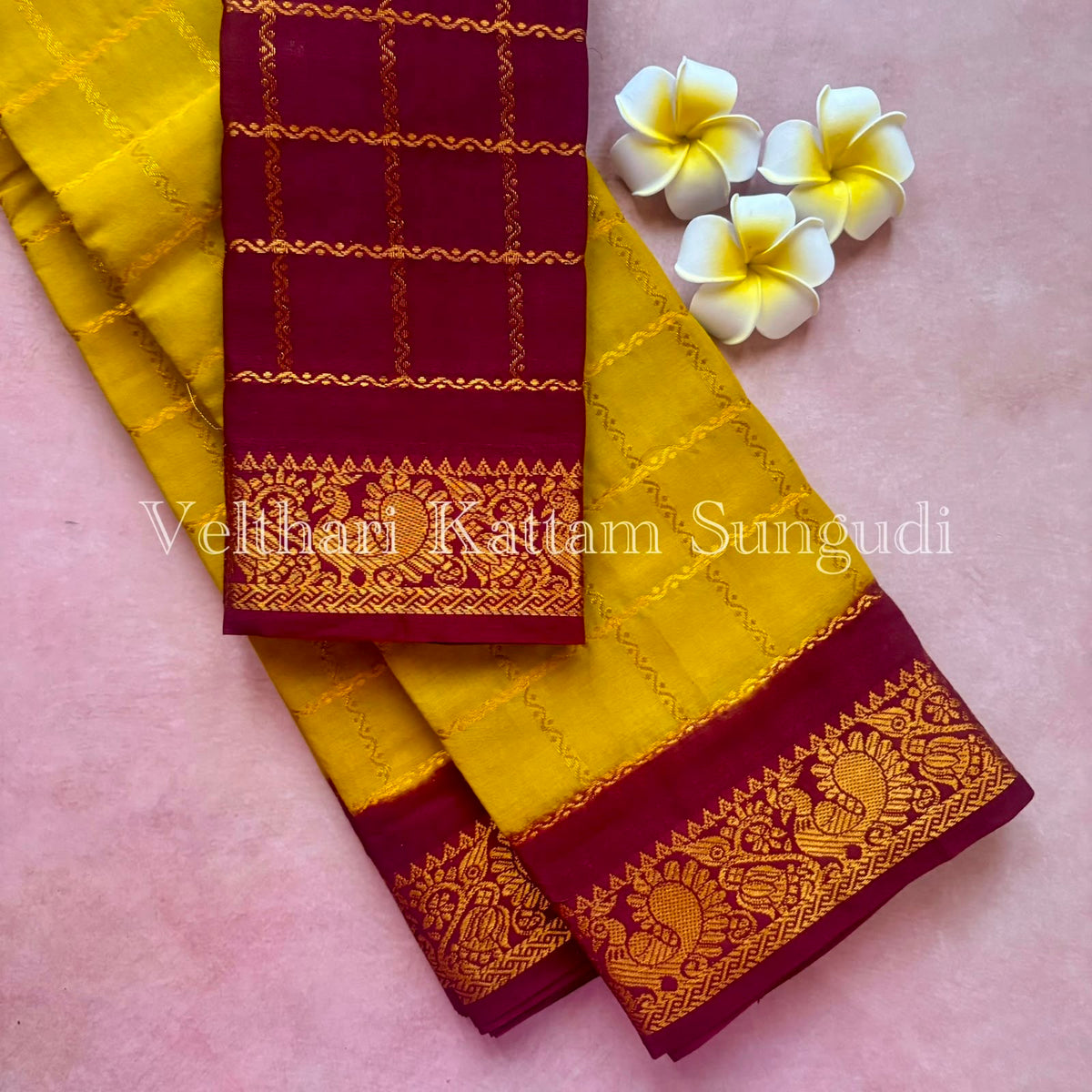 Velthari kattam Sungudi Cotton saree with grand pallu