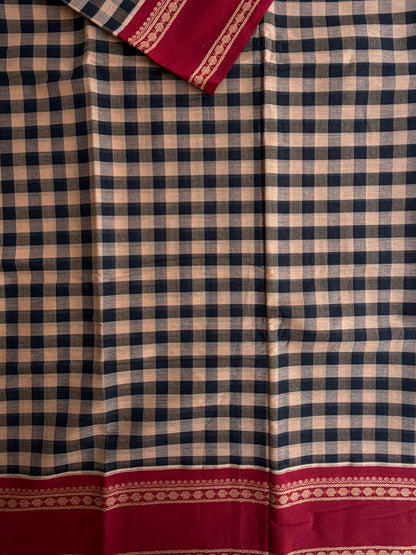 Kanchi cotton saree with kattam weaves