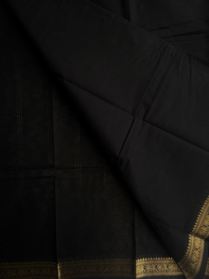 Kanchi cotton saree with minimal zari border black