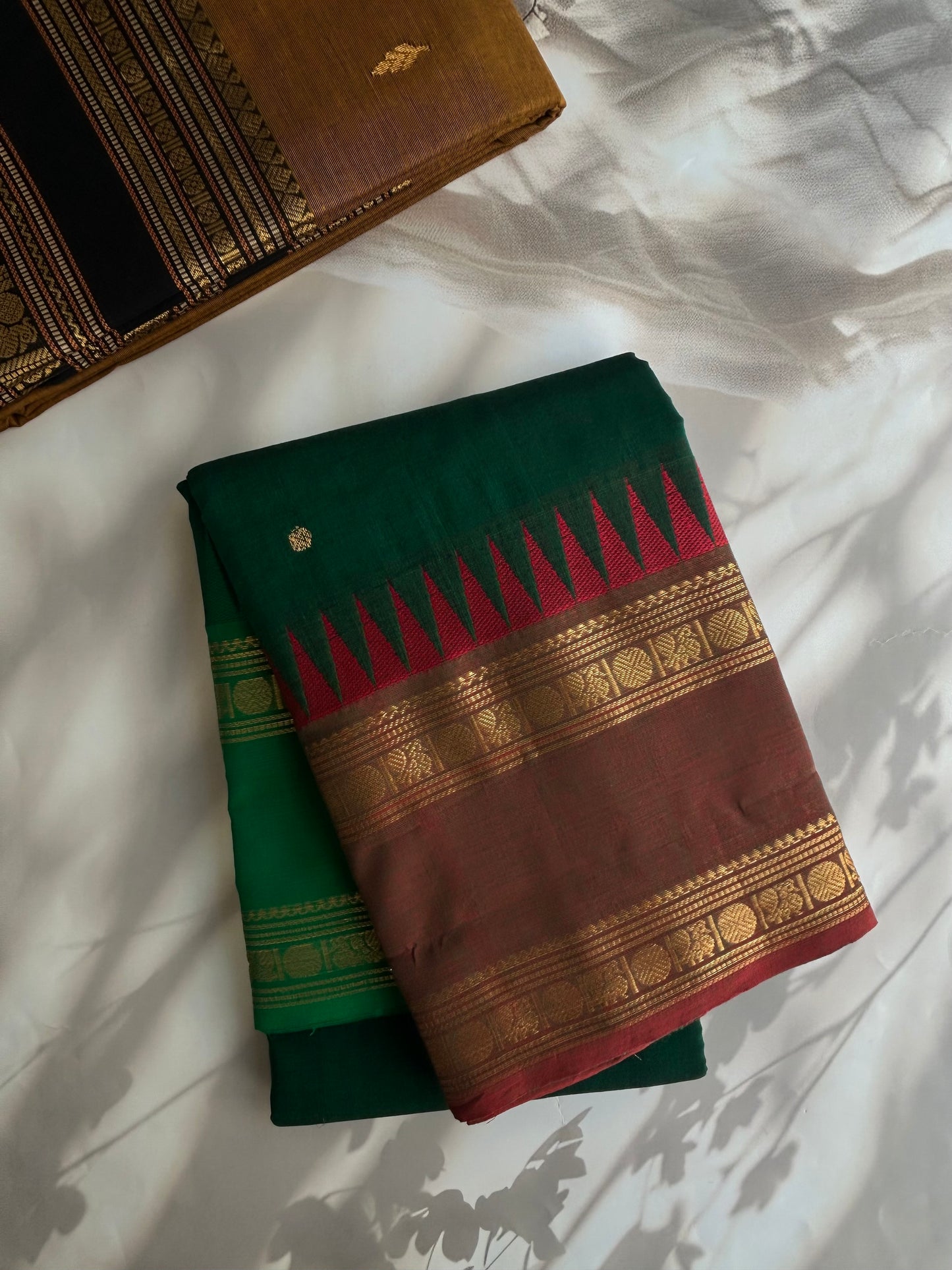 Kanchi cotton saree with butta weaves green