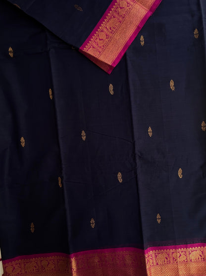 Kanchi cotton saree with butta weaves navy blue