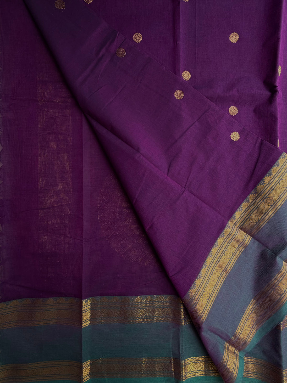 Kanchi cotton saree with butta weaves & zari pallu