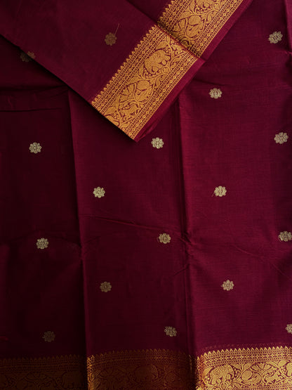 Kanchi cotton saree with butta weaves & zari pallu - maroon