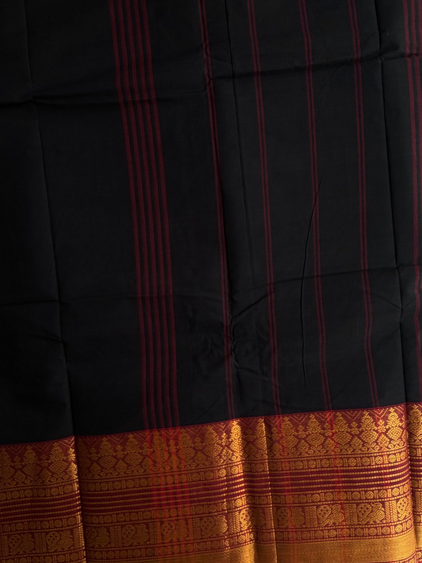Kanchi cotton saree with zari border black