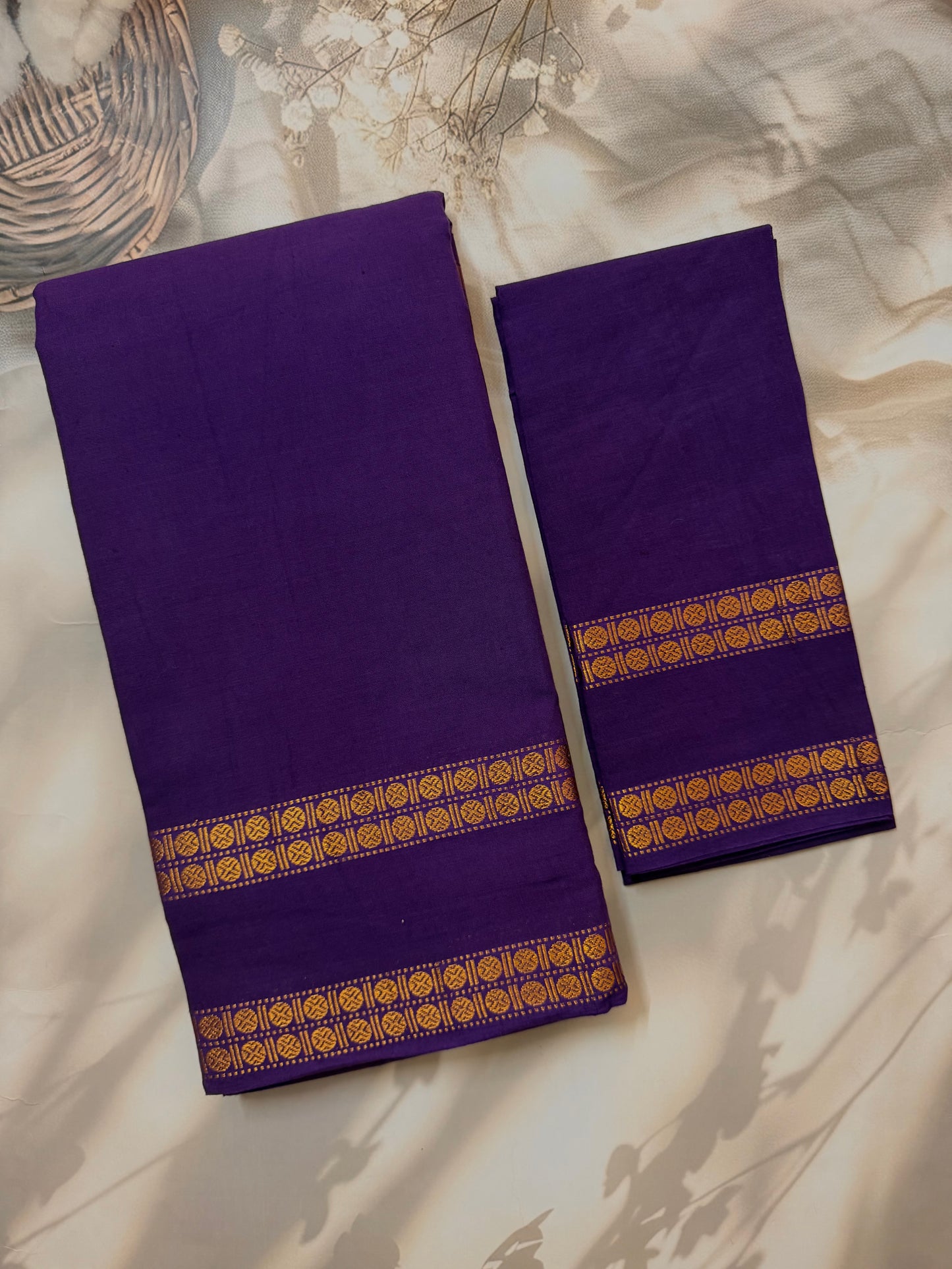 Sungudi saree with minimal zari border Purple