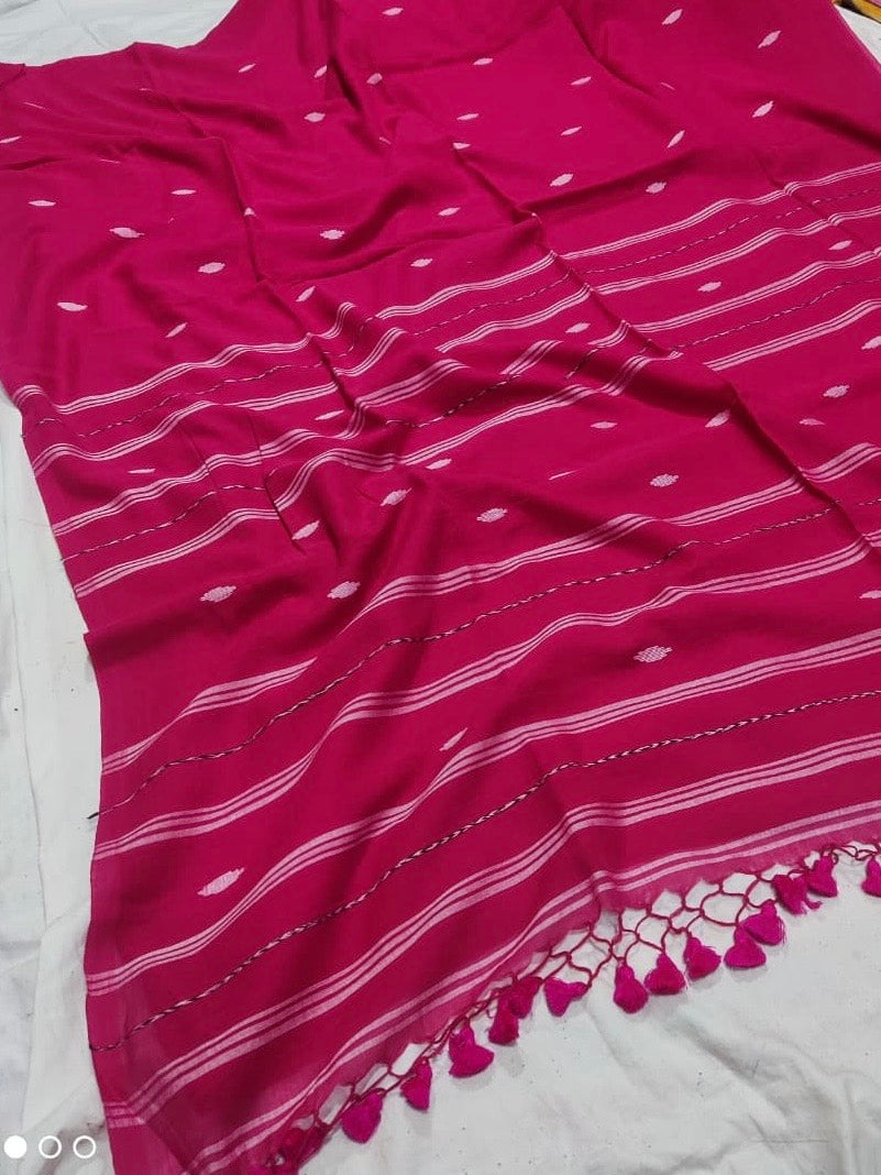 Handloom mul saree pink