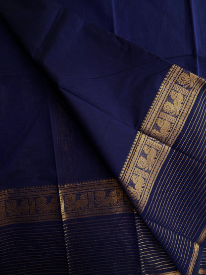 Blue Kanchi cotton saree with zari lines border