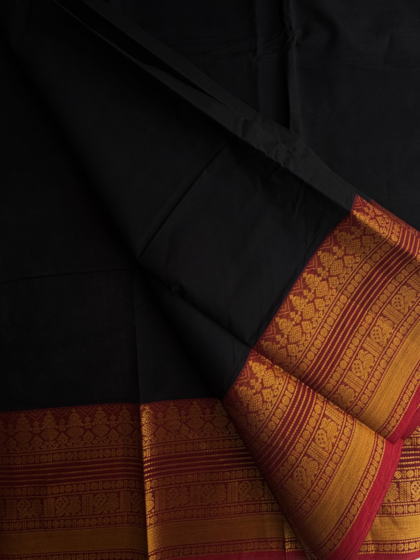 Kanchi cotton saree with zari border black
